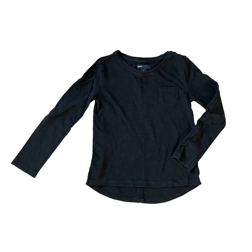 Girls S 6-7 GAP Kids Classic Black Long Sleeve Pocket Tee Shirt T-Shirt Top